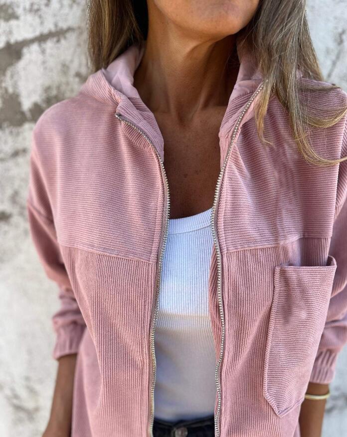 Women's Corduroy Hooded Zip-Up Jacket
