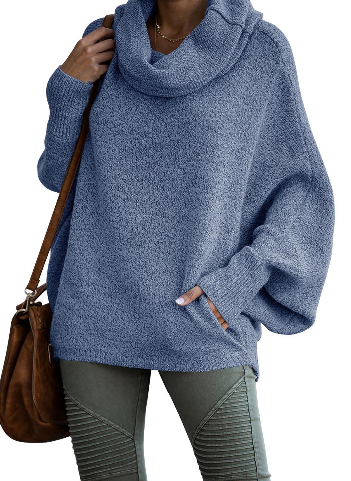 Women's Cowl Neck Batwing Sleeve Pullover Sweater