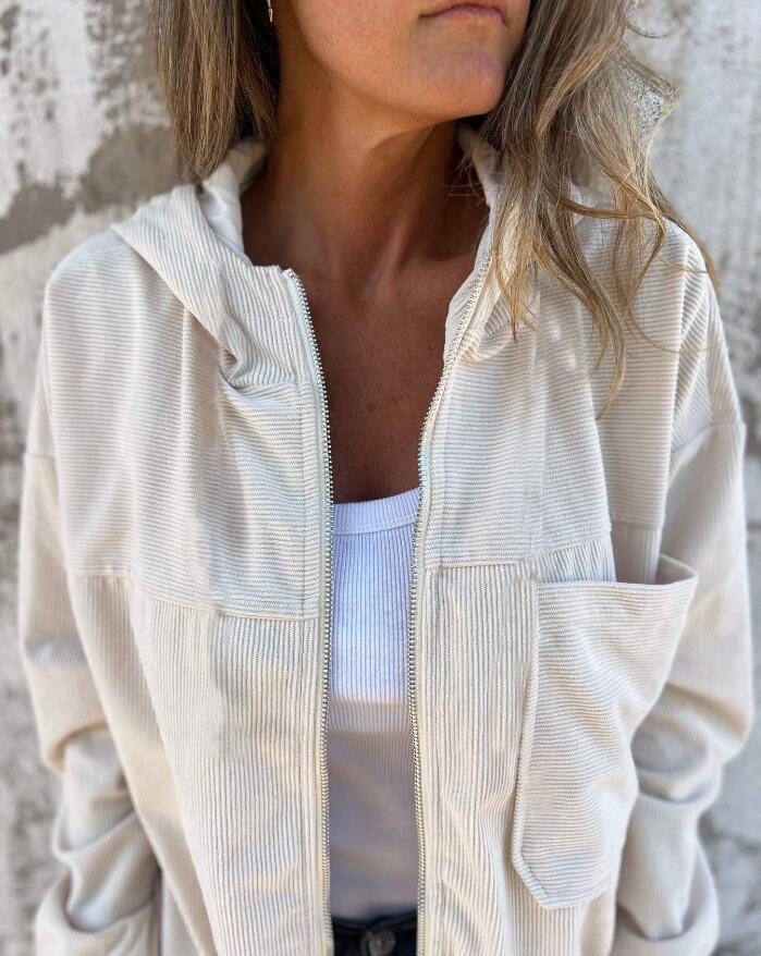 Women's Corduroy Hooded Zip-Up Jacket
