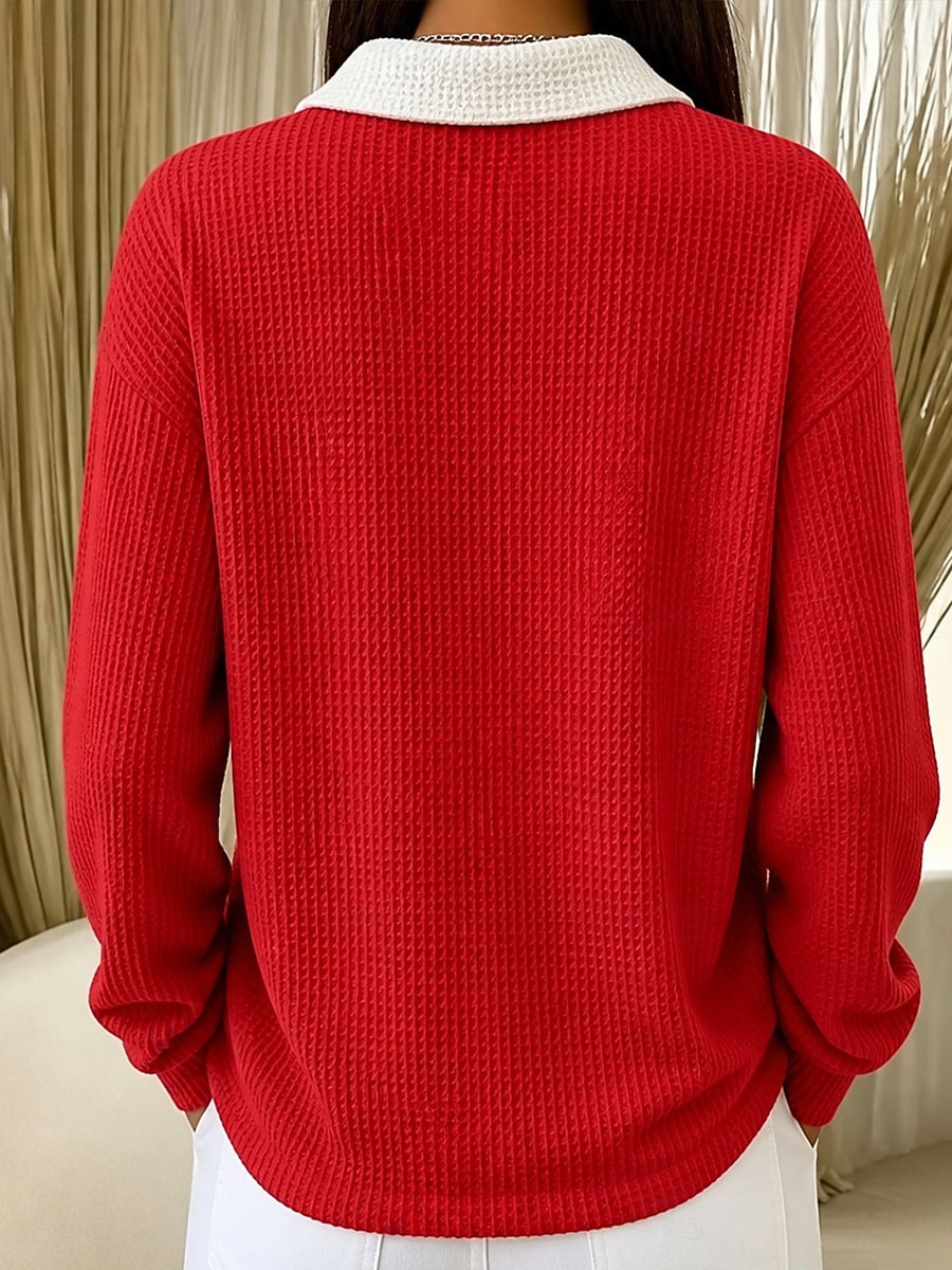 Women's Waffle Hoodies Casual Long Sleeve Lapel Regular Tops Casual Work Holiday Blue Black Red Green Fall Winter 2026 - $31.99 &ndash;P2