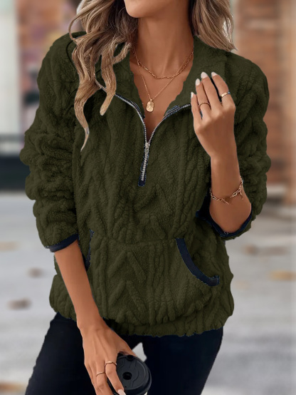 🎄Christmas Clearance🔥 2024 Women's Lapel Half Zipper Plush Pocket Jacket