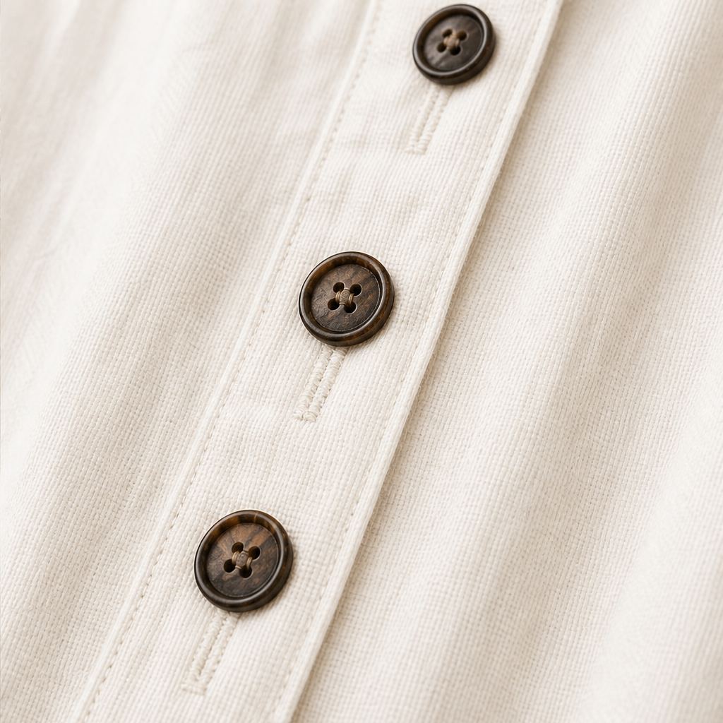 Close-up of button closures on the jumpsuit