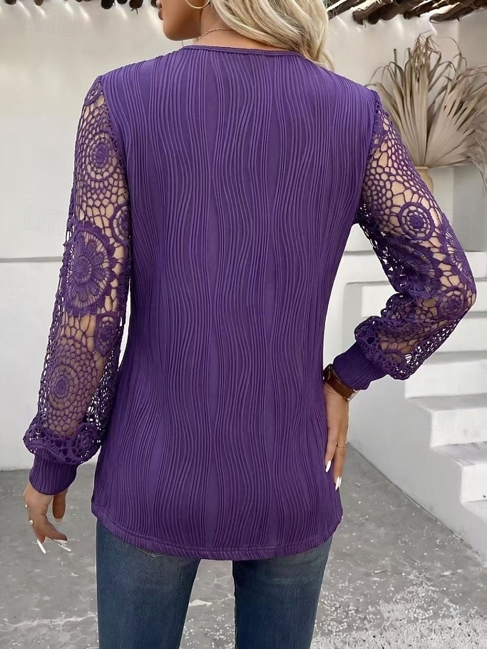 Women's Eyelet Top Boho Shirt Lace Shirt Elegant Bohemia Vacation Long Sleeve Long Tops Casual Daily Holiday Purple Orange Beige Spring Fall 2026 - €34.99 –P4