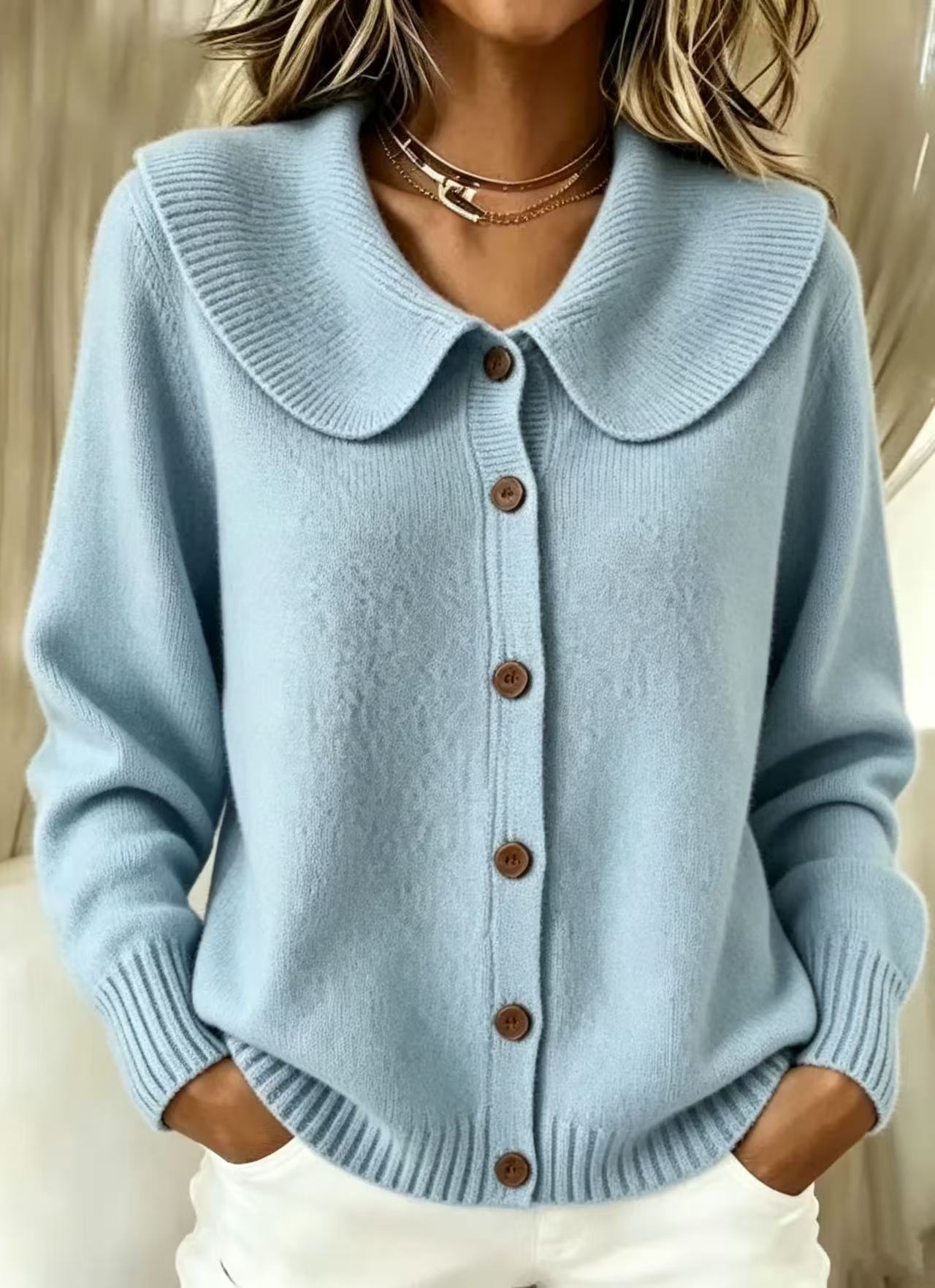 Women's Lapel Collar Button Front Knit Cardigan Sweater Cozy Fall Winter Long Sleeve Top