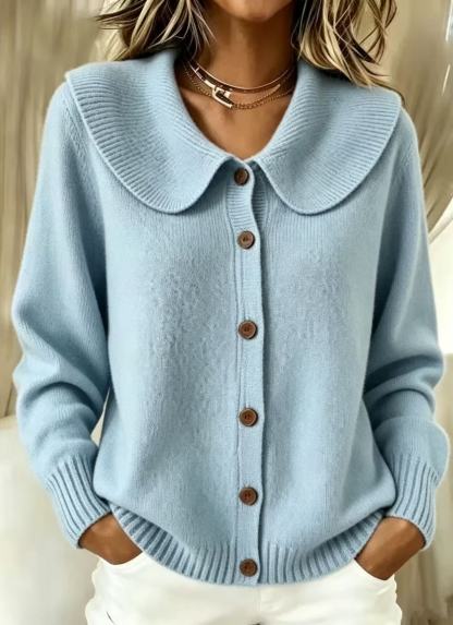 Women's Lapel Collar Button Front Knit Cardigan Sweater Cozy Fall Winter Long Sleeve Top