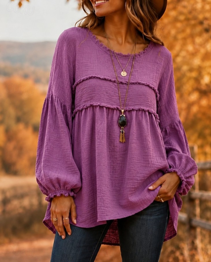 Women's Boho Shirt Tassel Bohemia Active Vacation Long Sleeve Crew Neck Long Tops Casual Daily Weekend Blue Black Wine Purple Brown Spring Fall Winter 2026 - US $28.99 &ndash;P1