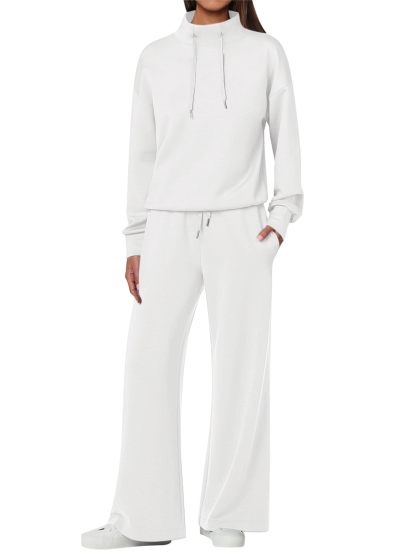 NEW 🔥 Women's Cotton Two-Piece Oversized Drawstring Sweatshirt Wide Leg Sweatpants Casual Set