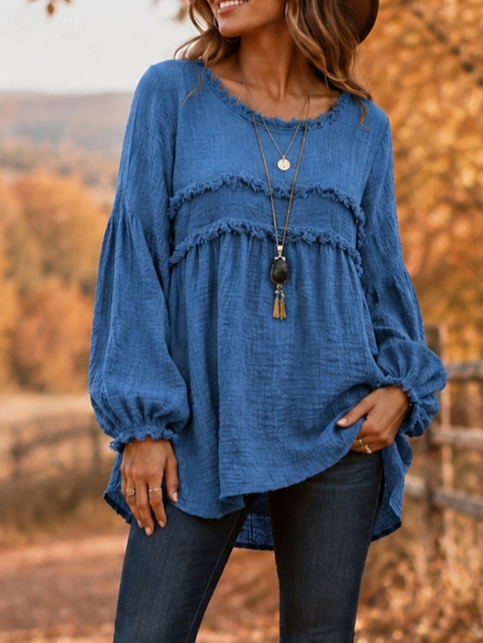 Women's Boho Shirt Tassel Bohemia Active Vacation Long Sleeve Crew Neck Long Tops Casual Daily Weekend Blue Black Wine Purple Brown Spring Fall Winter 2026 - US $28.99 &ndash;P5