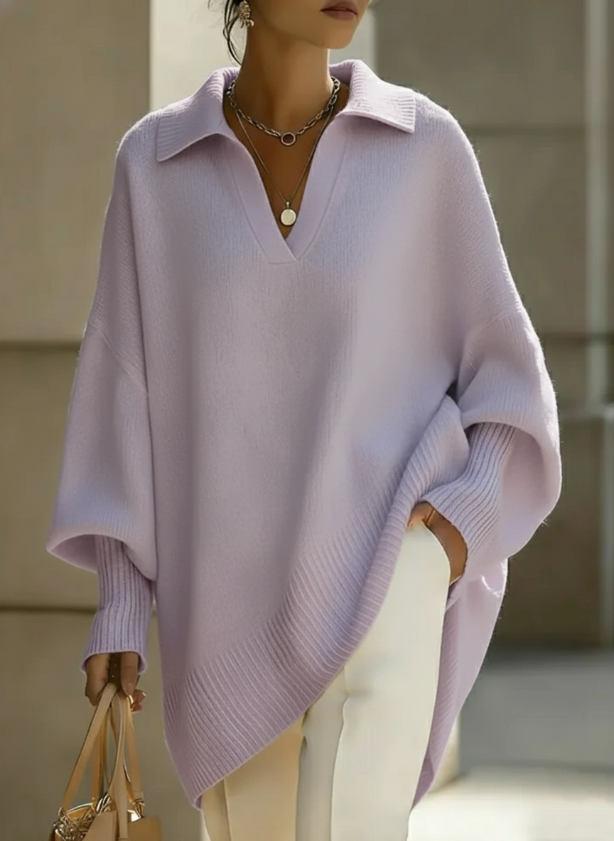 🎄 New Arrivals🔥 Women's Solid Color V-neck Long-sleeved Casual Loose-fitting Knitted Pullover Sweater