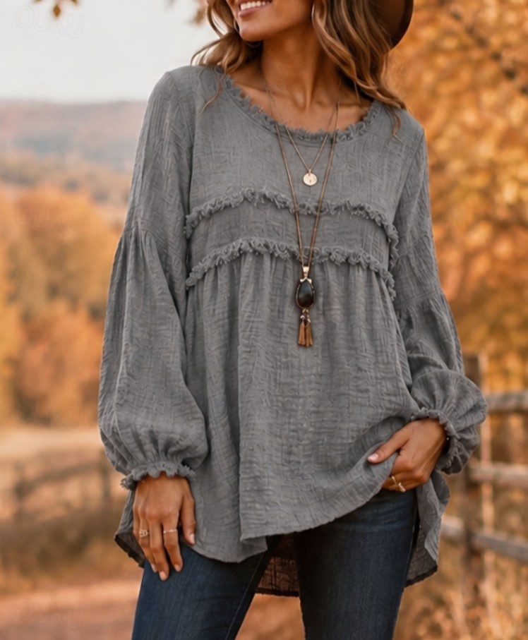 Women's Boho Shirt Tassel Bohemia Active Vacation Long Sleeve Crew Neck Long Tops Casual Daily Weekend Blue Black Wine Purple Brown Spring Fall Winter 2026 - US $28.99 &ndash;P4