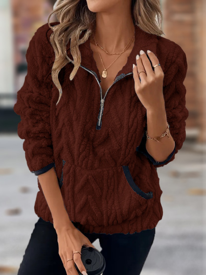 🎄Christmas Clearance🔥 2024 Women's Lapel Half Zipper Plush Pocket Jacket