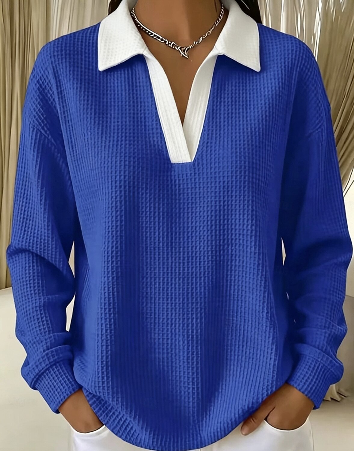 Women's Waffle Hoodies Casual Long Sleeve Lapel Regular Tops Casual Work Holiday Blue Black Red Green Fall Winter 2026 - $31.99 &ndash;P3