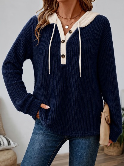 Women's Chic Knit Button-Front Hoodie — 50% OFF Today