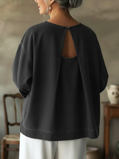 Elegant Open-back Design Denim Cotton Top