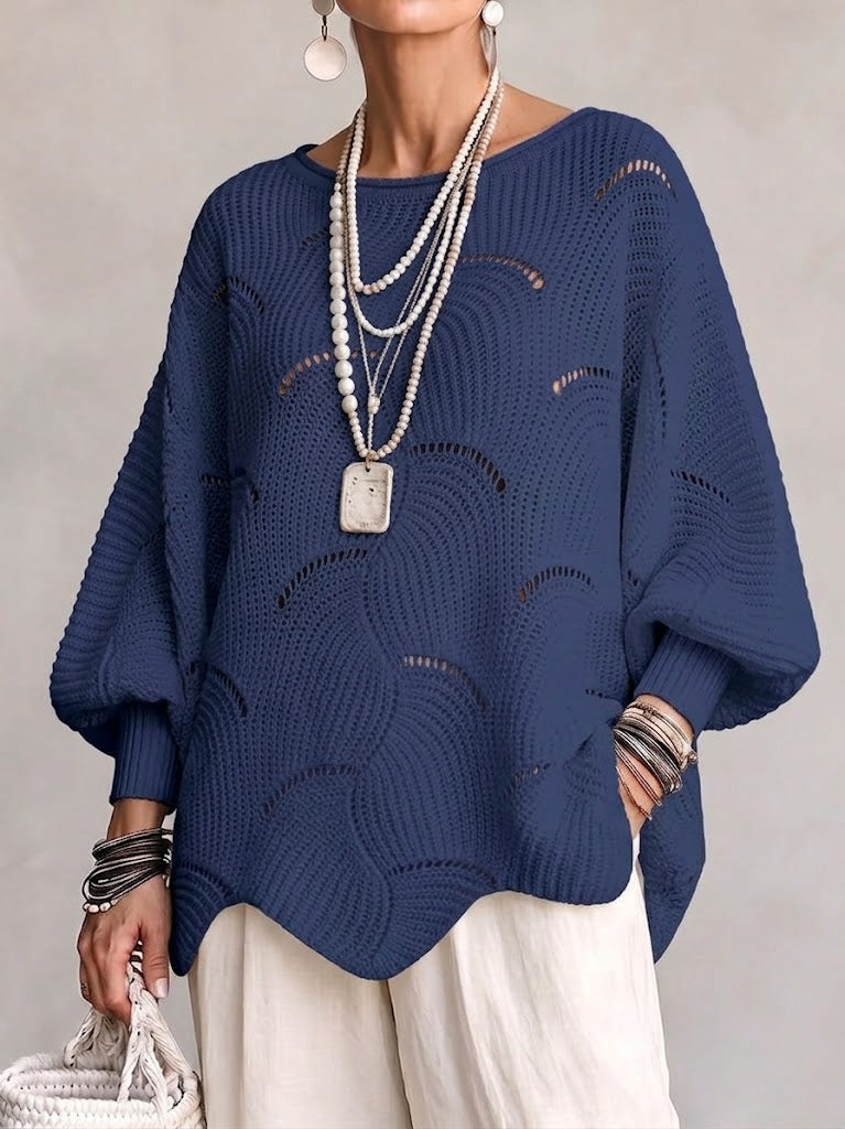 Special Offer: 70% Off -Hollow Wave Pattern Loose Lantern Sleeve Knit Top