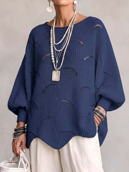 Special Offer: 70% Off -Hollow Wave Pattern Loose Lantern Sleeve Knit Top