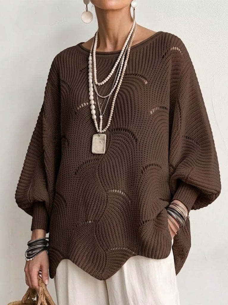 Special Offer: 70% Off -Hollow Wave Pattern Loose Lantern Sleeve Knit Top