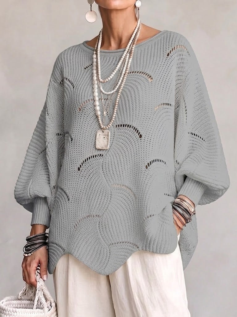 Special Offer: 70% Off -Hollow Wave Pattern Loose Lantern Sleeve Knit Top
