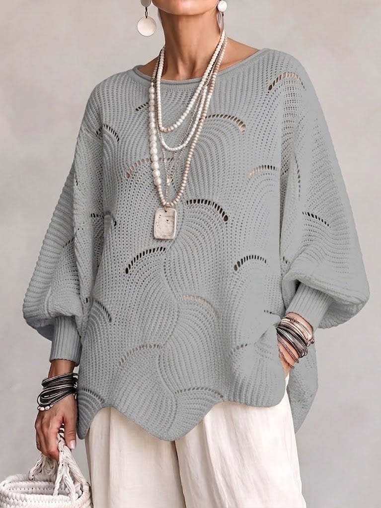Special Offer: 70% Off -Hollow Wave Pattern Loose Lantern Sleeve Knit Top