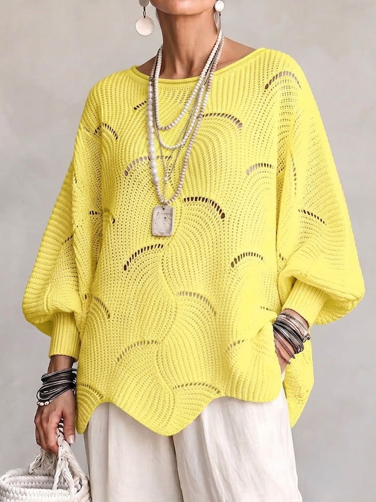 Special Offer: 70% Off -Hollow Wave Pattern Loose Lantern Sleeve Knit Top