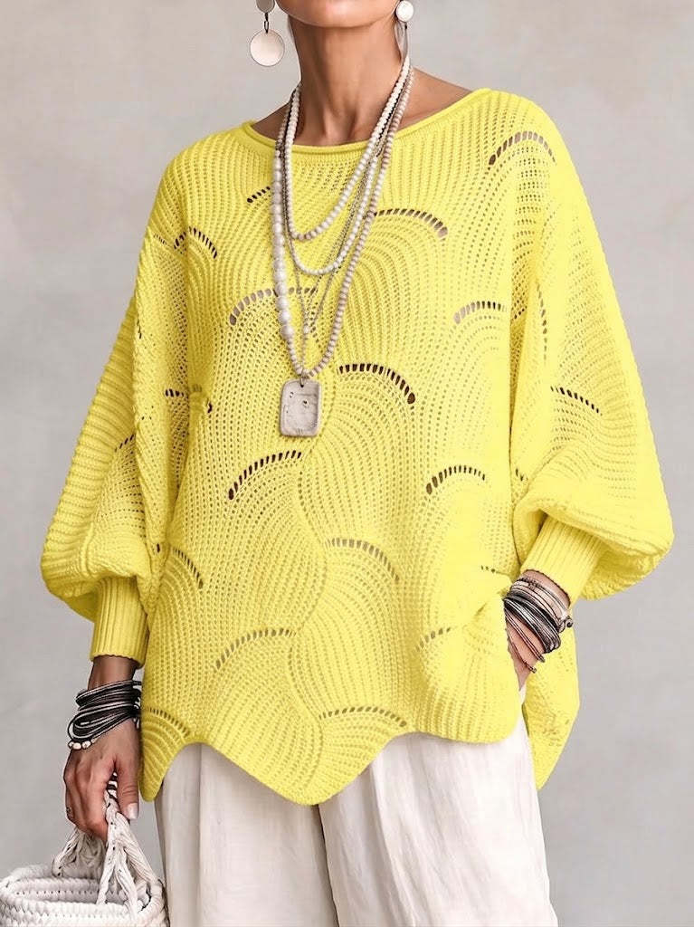 Special Offer: 70% Off -Hollow Wave Pattern Loose Lantern Sleeve Knit Top
