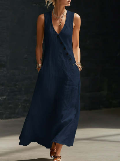 Button-Up Maxi Dress — Comfortable Minimalist Everyday Wear