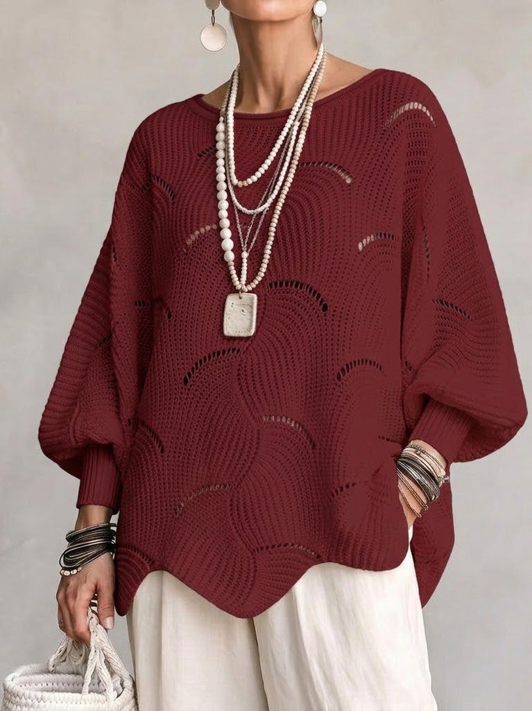 Special Offer: 70% Off -Hollow Wave Pattern Loose Lantern Sleeve Knit Top