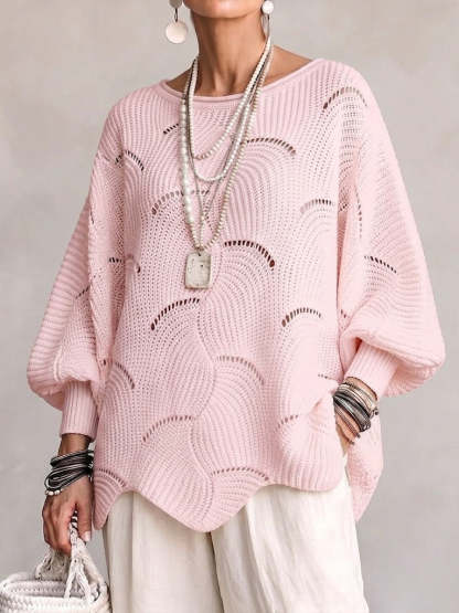 Special Offer: 70% Off -Hollow Wave Pattern Loose Lantern Sleeve Knit Top