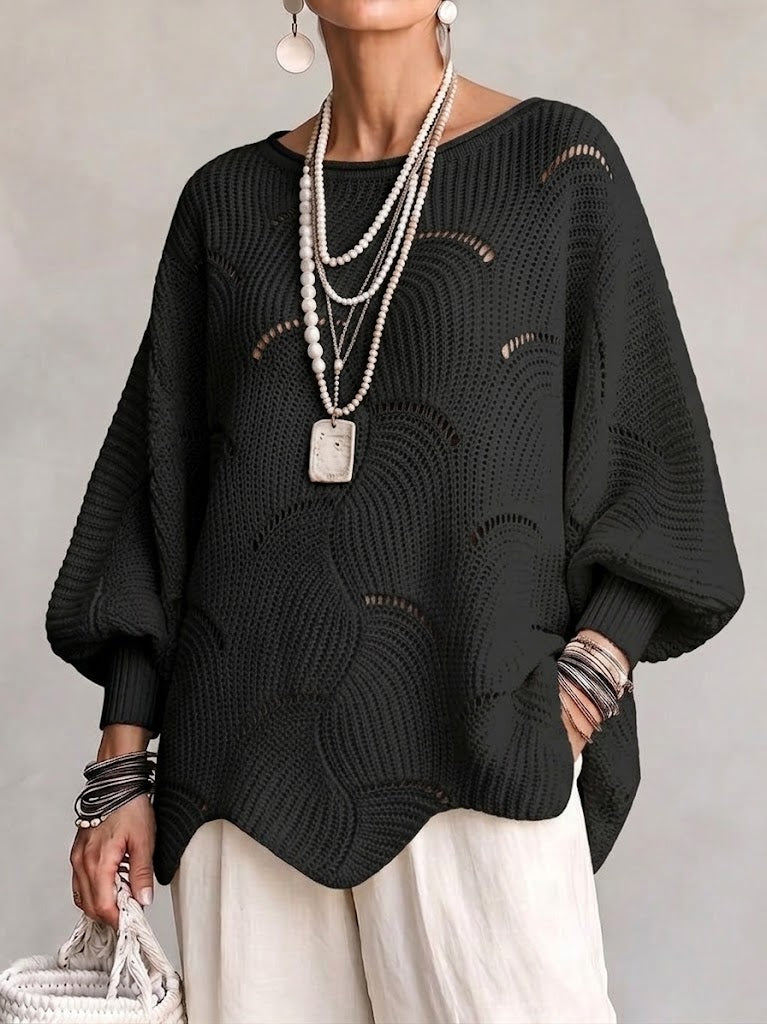 Special Offer: 70% Off -Hollow Wave Pattern Loose Lantern Sleeve Knit Top