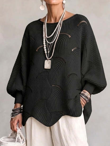 Special Offer: 70% Off -Hollow Wave Pattern Loose Lantern Sleeve Knit Top