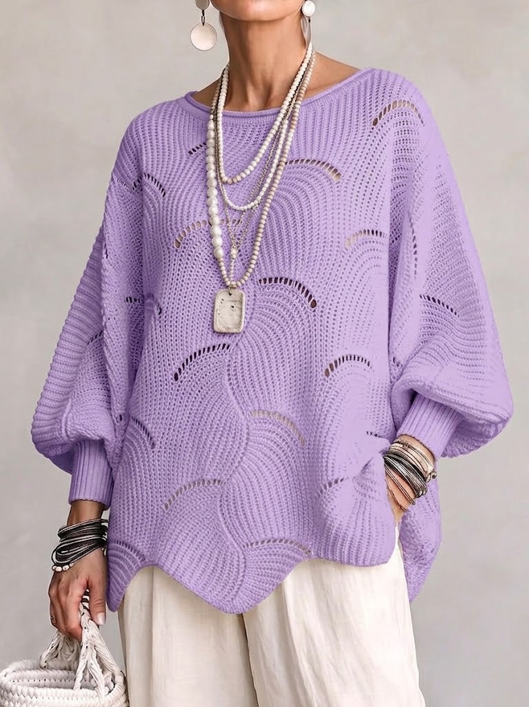Special Offer: 70% Off -Hollow Wave Pattern Loose Lantern Sleeve Knit Top