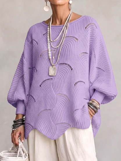 Special Offer: 70% Off -Hollow Wave Pattern Loose Lantern Sleeve Knit Top