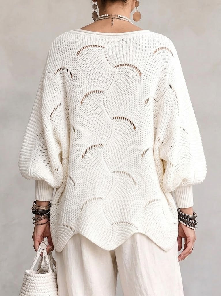 Special Offer: 70% Off -Hollow Wave Pattern Loose Lantern Sleeve Knit Top