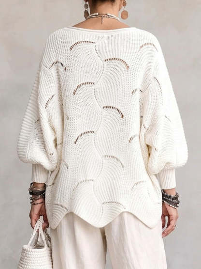 Special Offer: 70% Off -Hollow Wave Pattern Loose Lantern Sleeve Knit Top