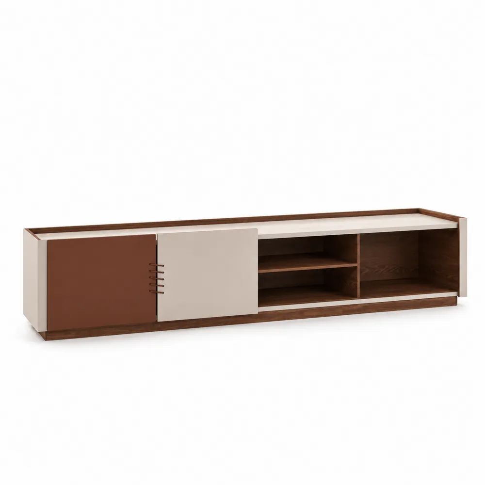 Mobile TV in Legno e MDF con Ante Scorrevoli Marrone e Beige 180 cm