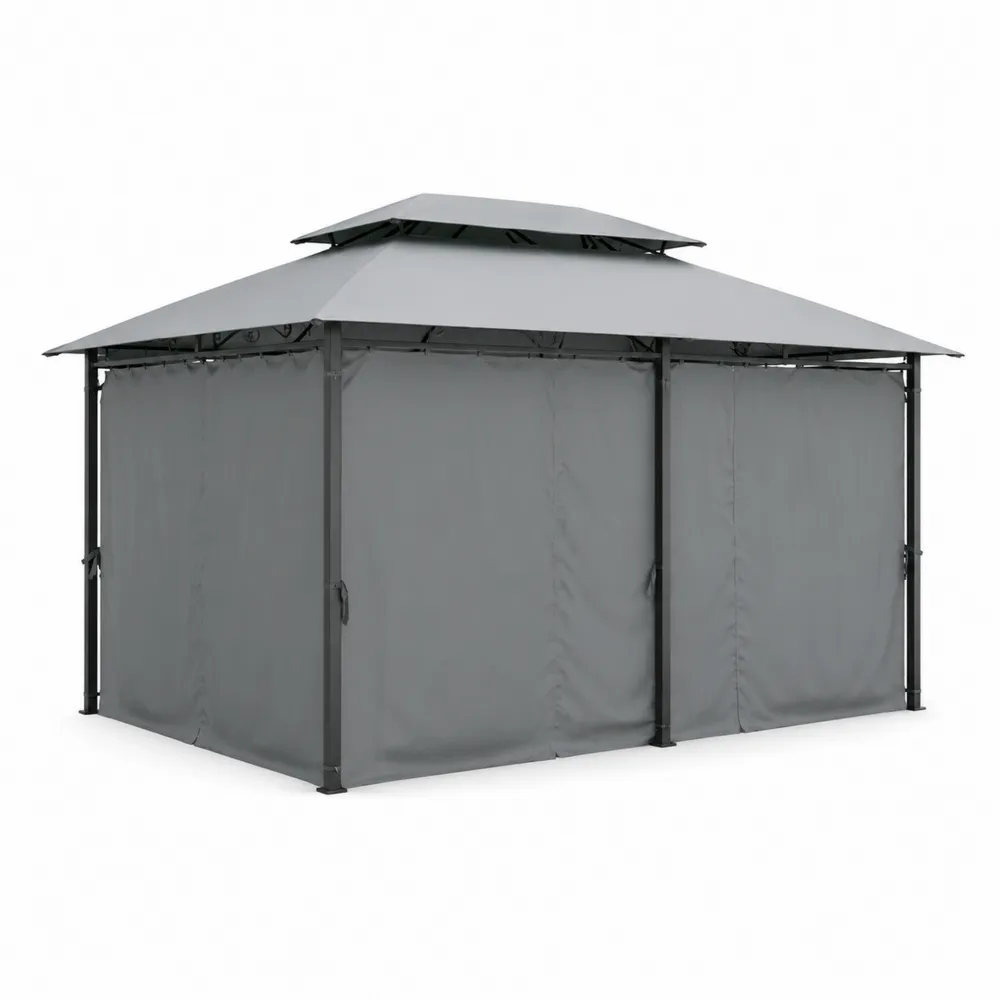 Gazebo in Acciaio con Copertura in Poliestere Grigio 3x4 m
