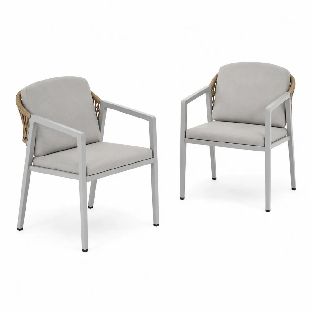 Set di 2 Sedie da Pranzo in Metallo e Tessuto Grigio Chiaro