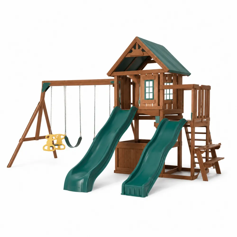 Set Altalena da Giardino in Legno con Scivoli e Altalene