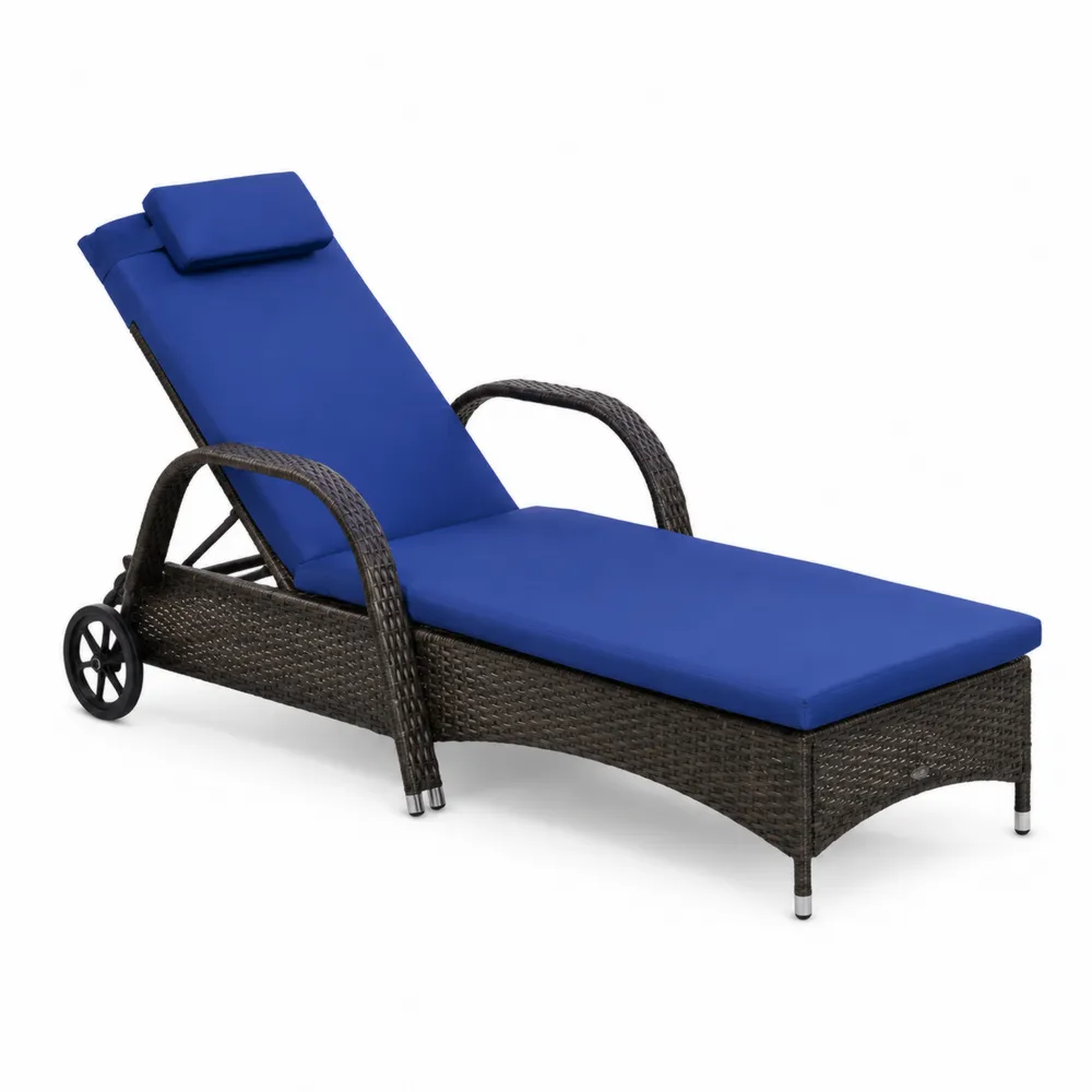 Sdraio da Esterno in Rattan con Cuscino Blu