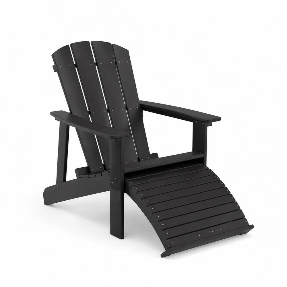 Sedia Adirondack legno con poggiapiedi Nero