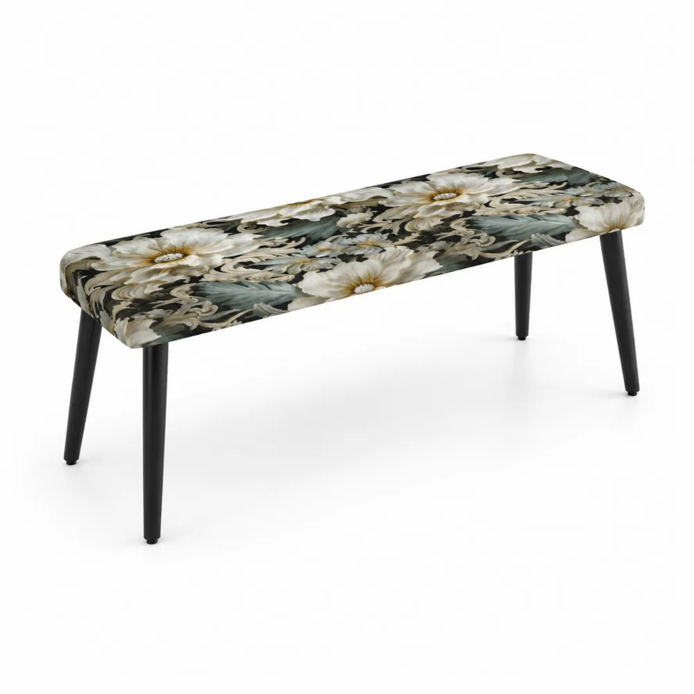 Panca in tessuto floreale con gambe in metallo, 100x40x45 cm