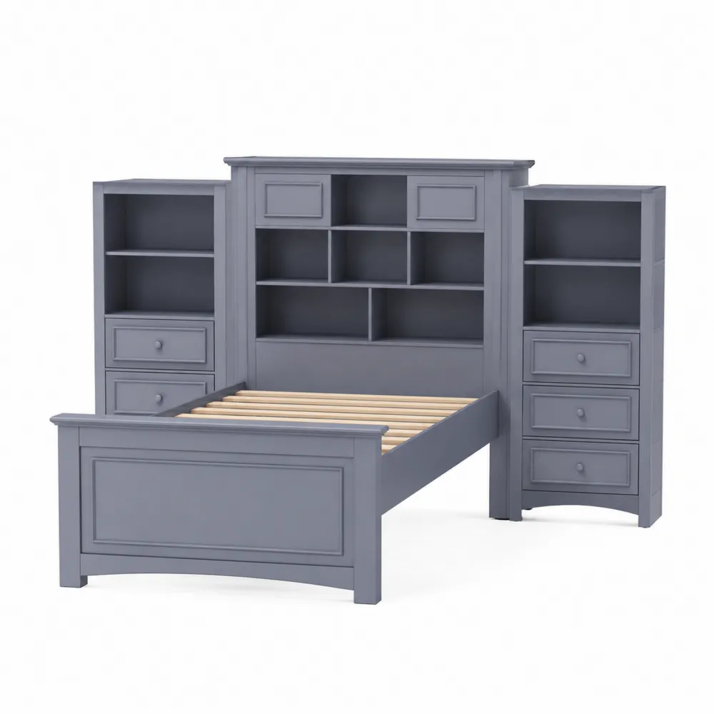 Letto in Legno con Librerie e Cassettiere