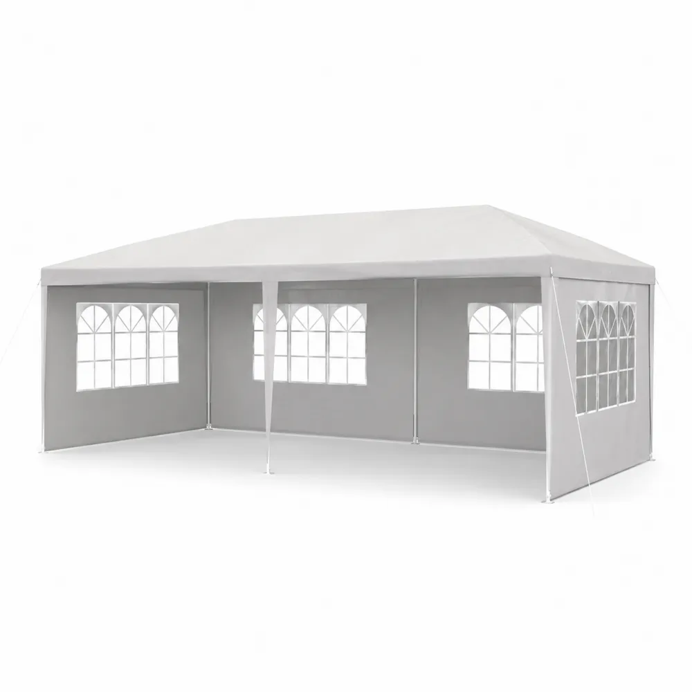 Gazebo Esterno in Poliestere Grigio con Finestre in PVC 6x3m