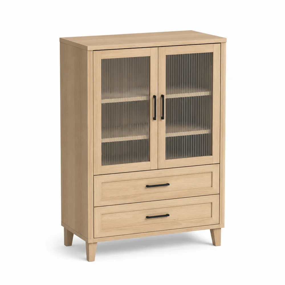 Credenza in legno con ante in vetro smerigliato temperato