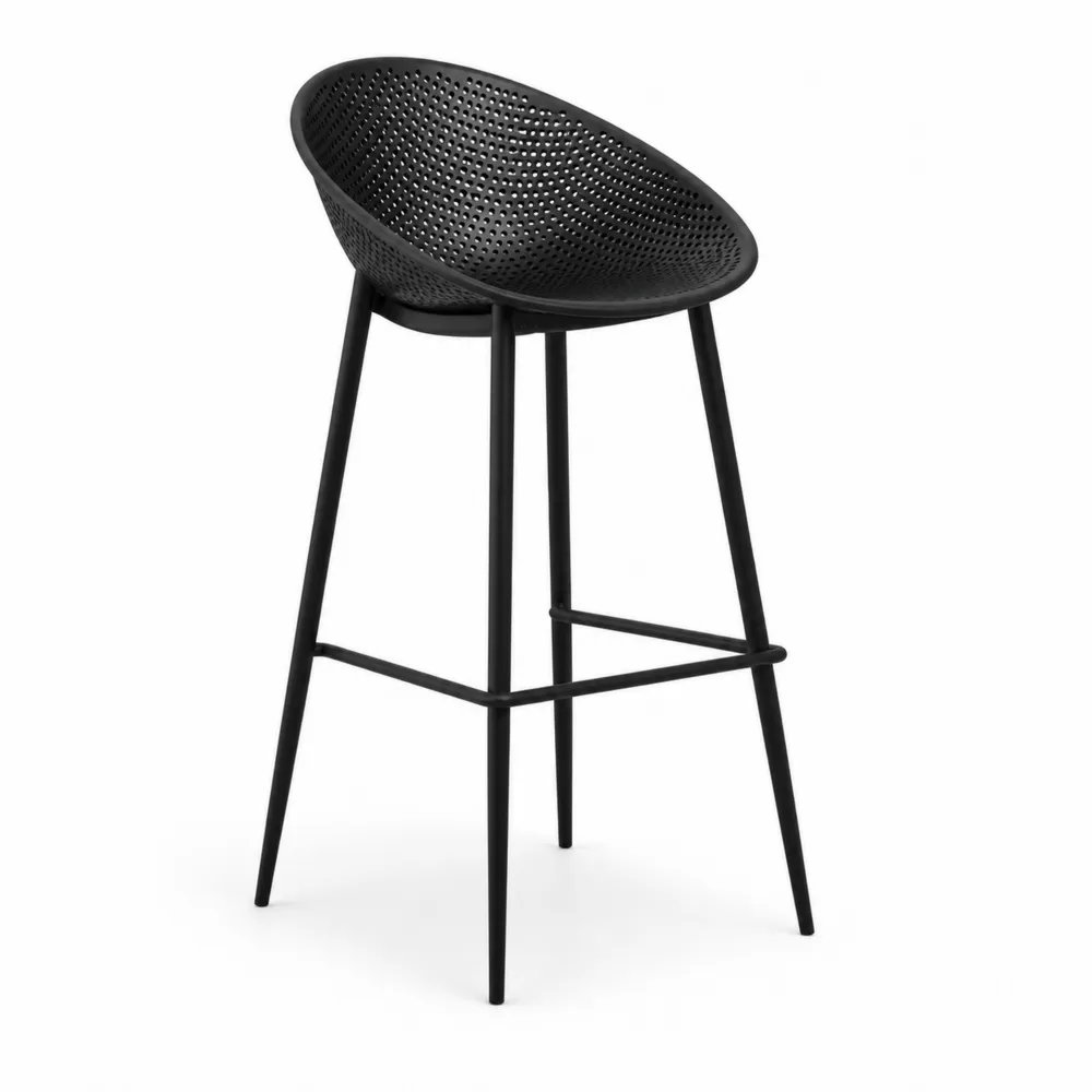 Sgabello da bar nero in metallo e plastica