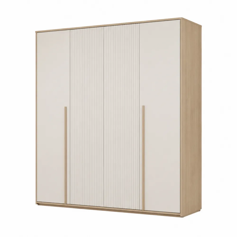 Armadio a tre ante scorrevoli in legno e MDF Bianco e Legno Naturale 200x60x220 cm
