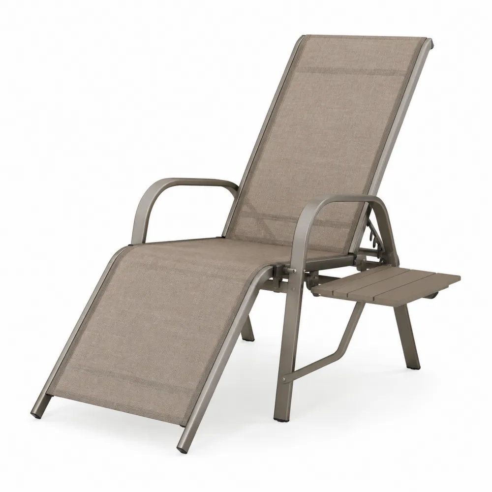 Sdraio in Alluminio e Tessuto Traspirante con Tavolino Beige