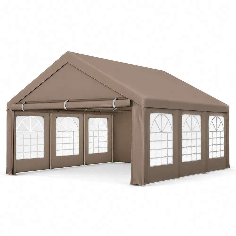 Gazebo in Metallo con Telo in PVC 6x4m Marrone