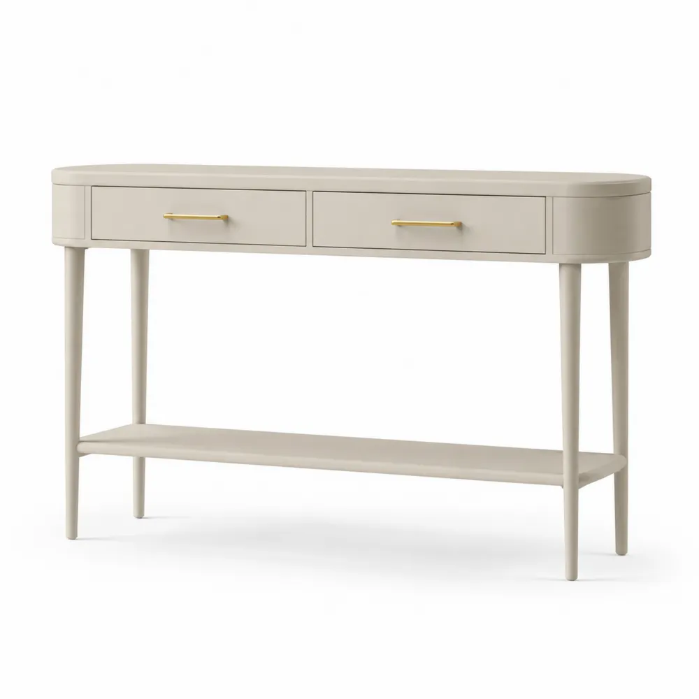 Consolle in legno con cassetti e maniglie in metallo beige 120x40x80 cm