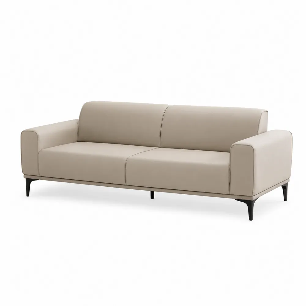 Divano a 3 posti in pelle sintetica Beige con struttura in metallo